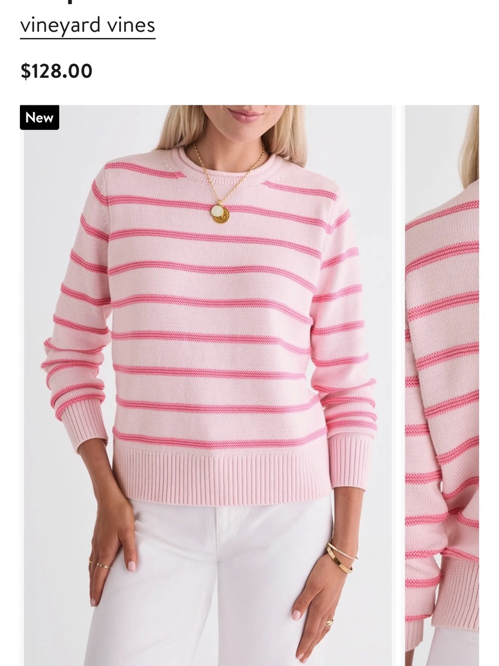 Vineyard Vines Light Pink Crewneck with Hot Pink Stripes